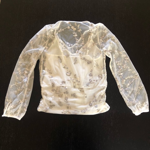 White House Black Market Sheer Long Sleeve Shirt - Picture 2 of 3